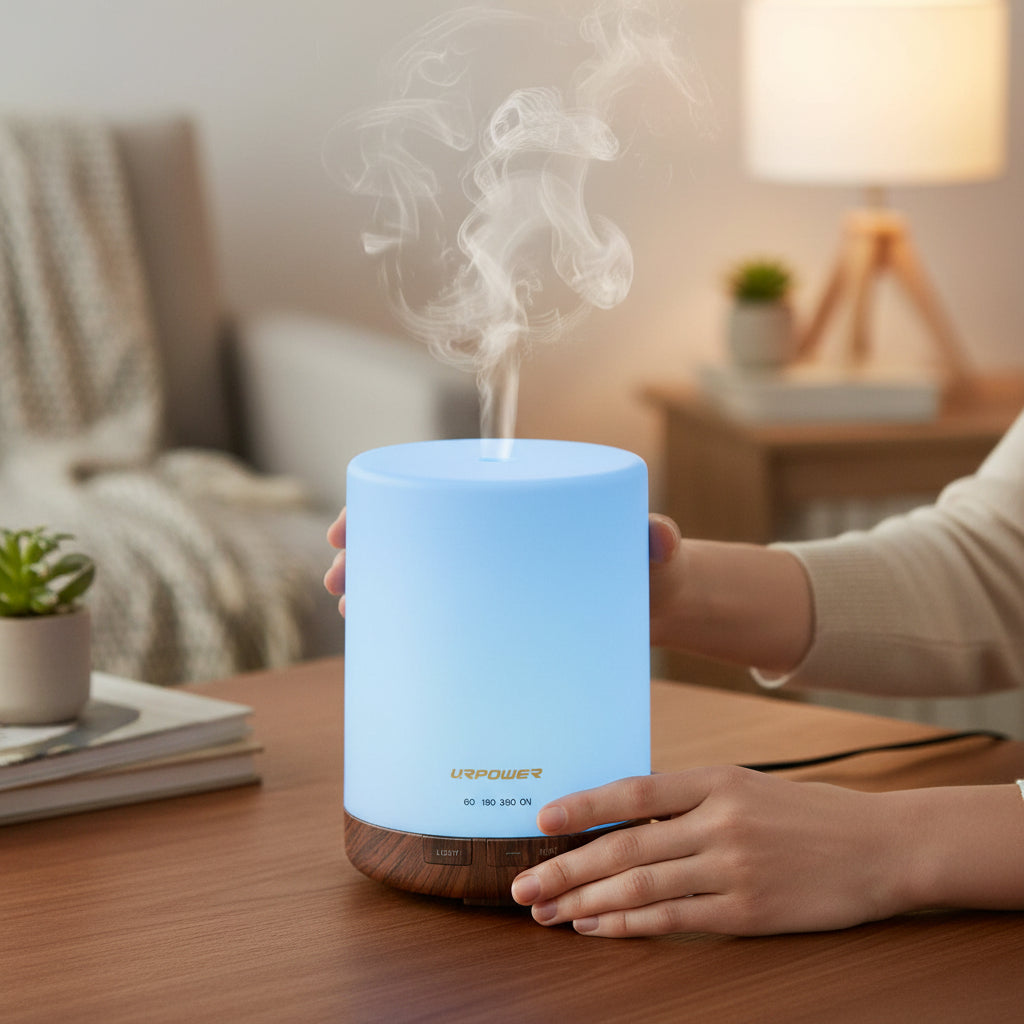 URPOWER 2nd Gen 300ml Aroma Essential Oil Diffuser Night Light Ultrasonic Air Cool Mist Humidifier with AUTO Shut Off and 6-7 Hours Continuous Diffusing and 4 Timer Settings for Home Office Yoga Spa